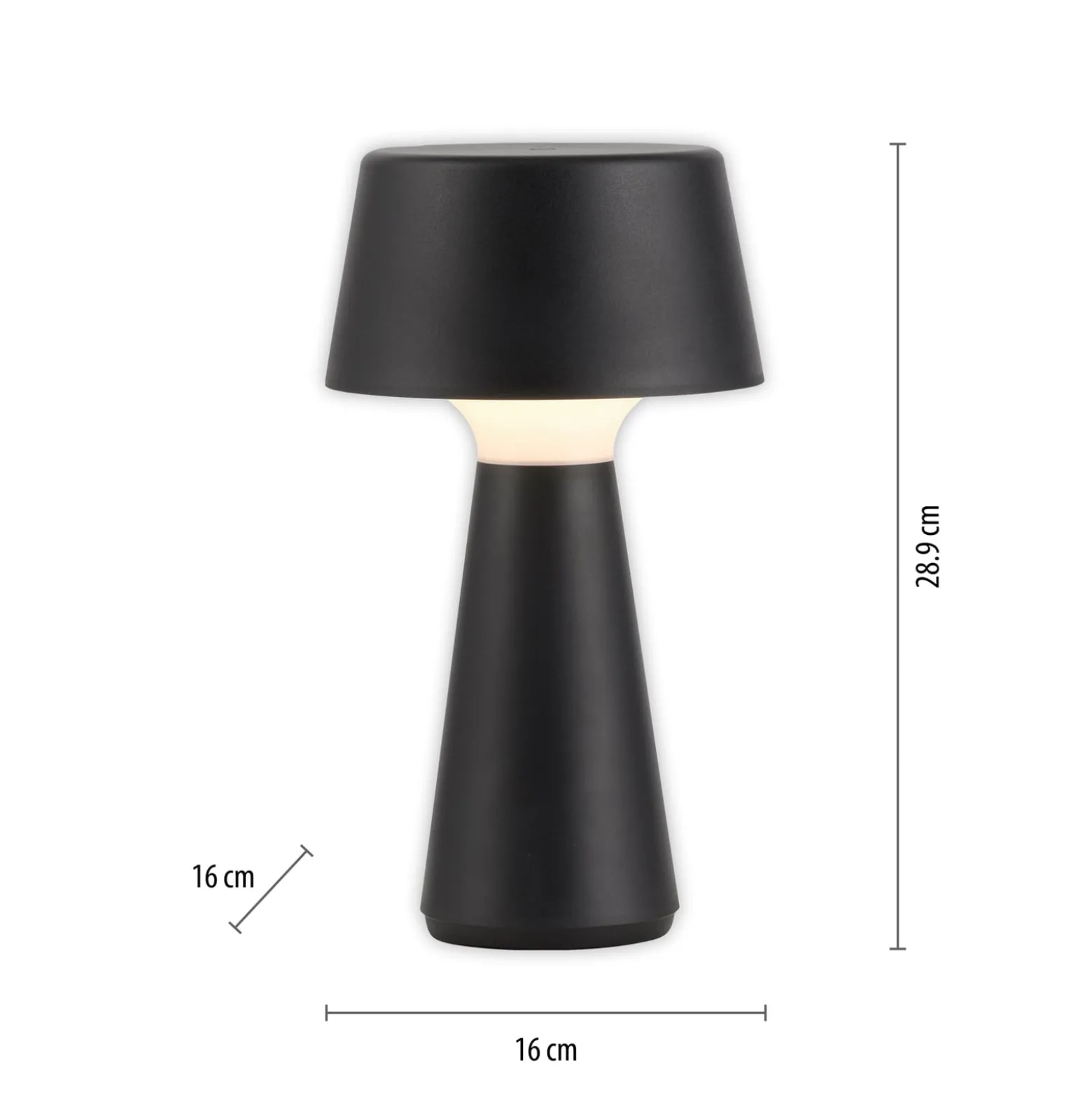 JUST LIGHT. Abera musta muovinen IP54 ladattava LED-pöytävalaisin