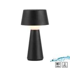 JUST LIGHT. Abera musta muovinen IP54 ladattava LED-pöytävalaisin
