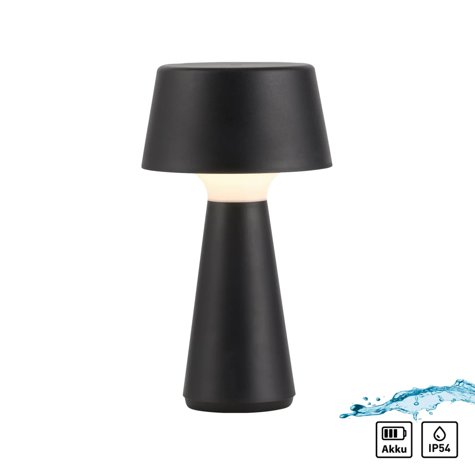 JUST LIGHT. Abera musta muovinen IP54 ladattava LED-pöytävalaisin