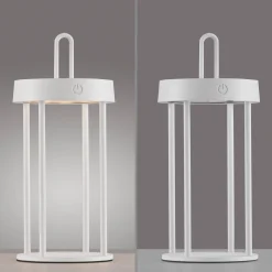 JUST LIGHT. Anselm LED-ladattava pöytävalaisin, valkoinen, 28 cm, rautaa