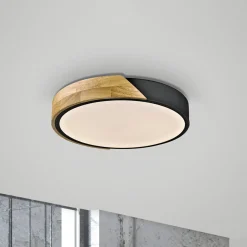 JUST LIGHT. Bila LED-kattovalaisin, musta, Ø 32 cm, puuta