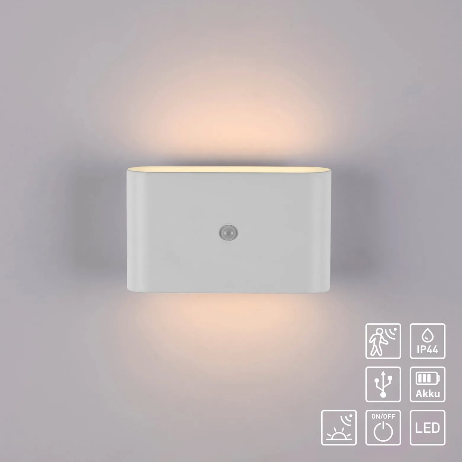 JUST LIGHT. LED-akkuinen seinävalaisin Ziddy, valkoinen, anturi 3 000 K