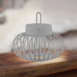 JUST LIGHT. LED ladattava pöytävalaisin Akuba harmaa-beige 22cm bambu