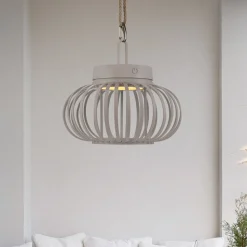 JUST LIGHT. LED ladattava pöytävalaisin Akuba harmaa-beige 22cm bambu