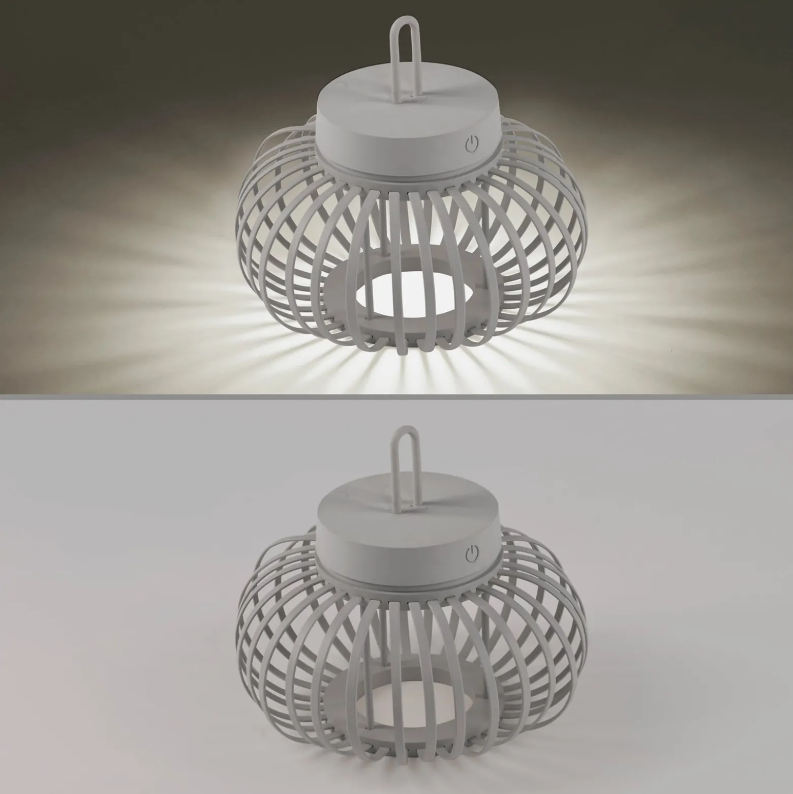 JUST LIGHT. LED ladattava pöytävalaisin Akuba harmaa-beige 22cm bambu