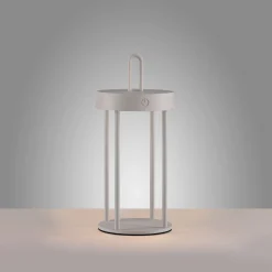 JUST LIGHT. LED ladattava pöytävalaisin Anselm harmaa-beige 28cm rautainen