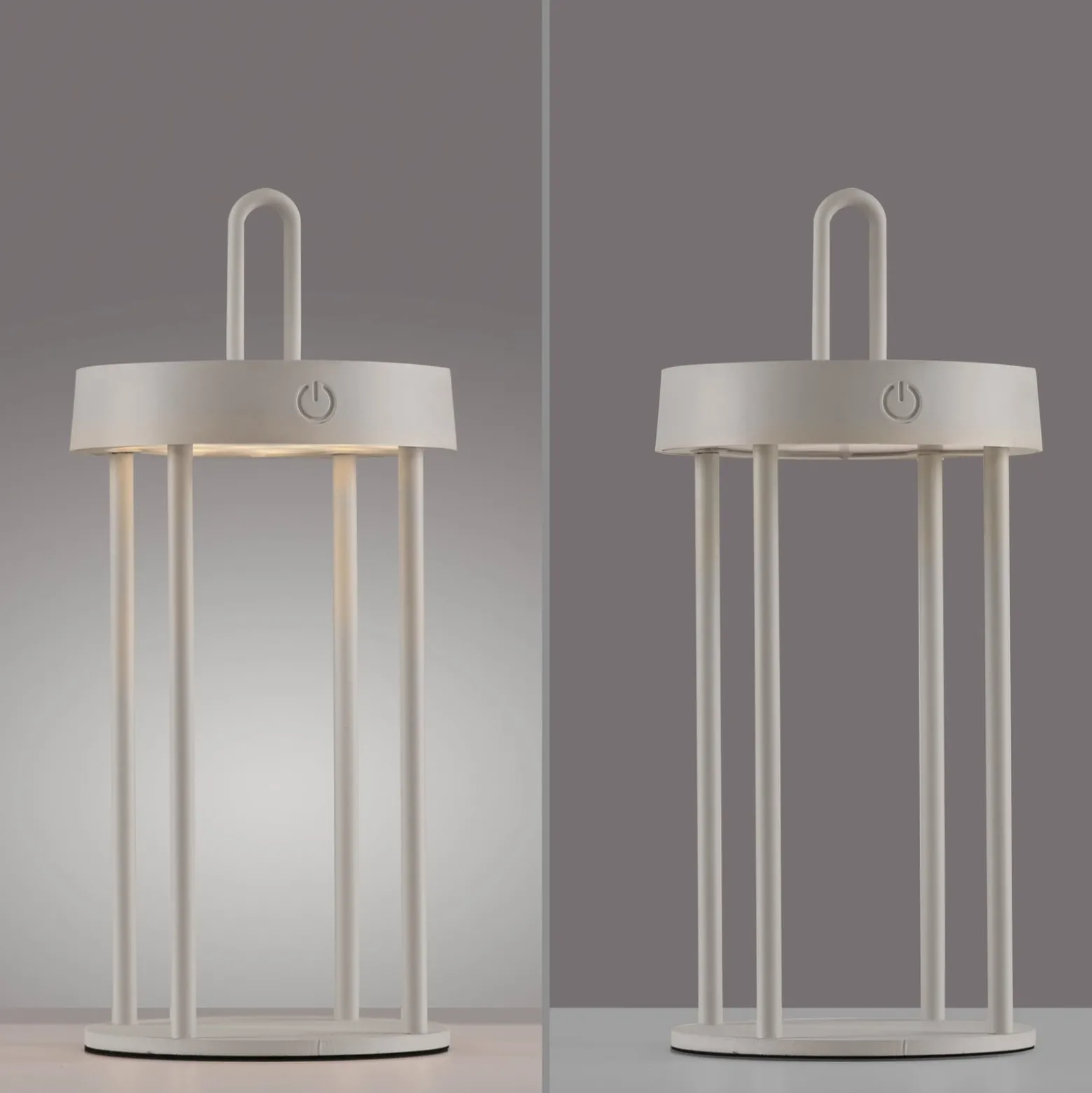 JUST LIGHT. LED ladattava pöytävalaisin Anselm harmaa-beige 28cm rautainen
