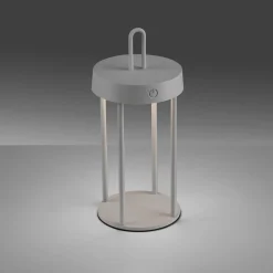 JUST LIGHT. LED ladattava pöytävalaisin Anselm harmaa-beige 28cm rautainen