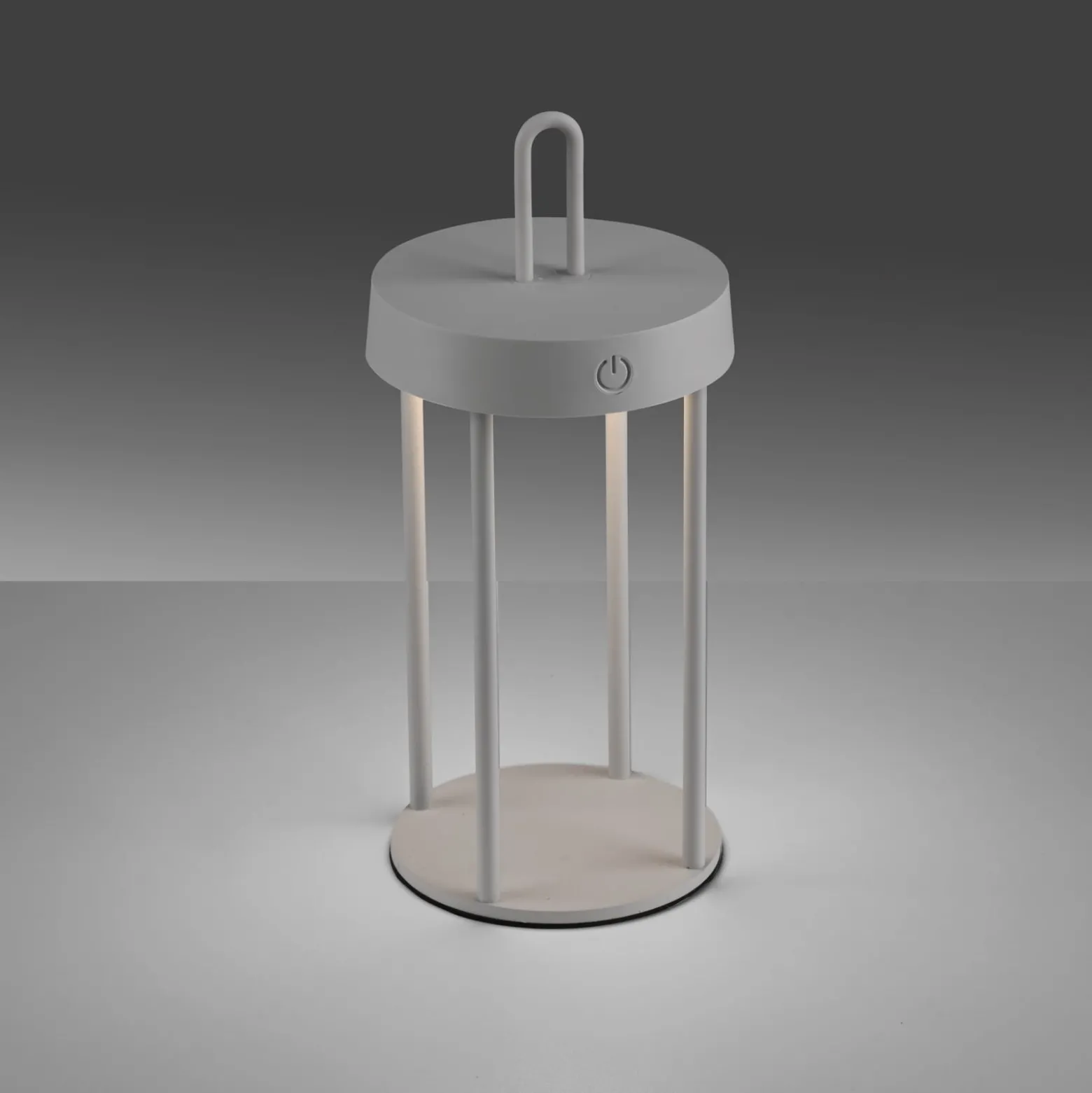 JUST LIGHT. LED ladattava pöytävalaisin Anselm harmaa-beige 28cm rautainen