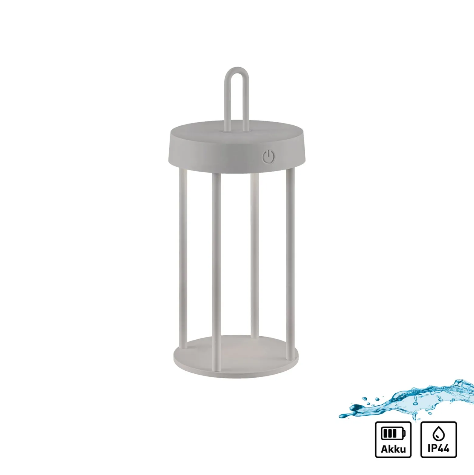 JUST LIGHT. LED ladattava pöytävalaisin Anselm harmaa-beige 28cm rautainen
