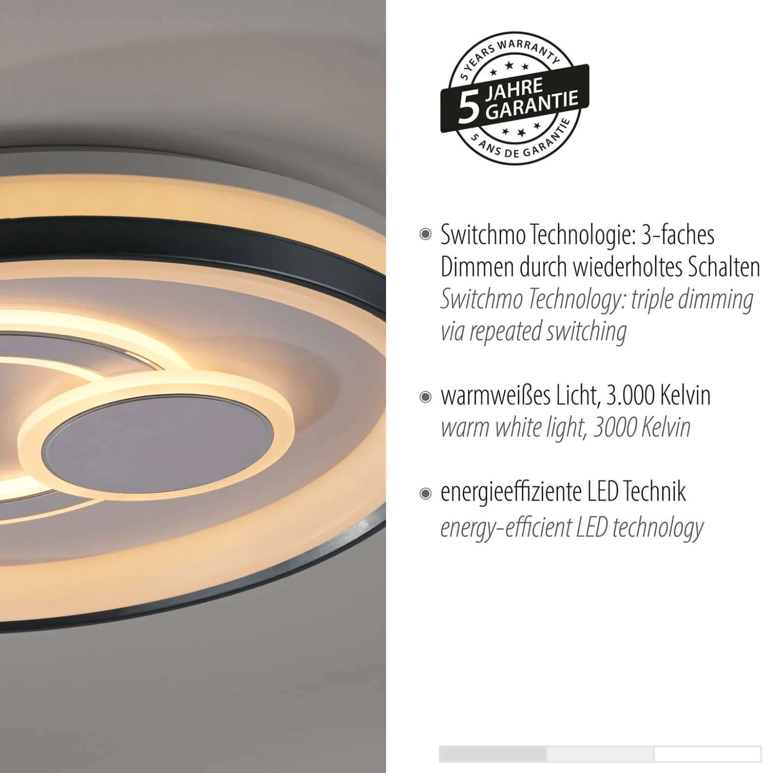 JUST LIGHT. Minelli LED-kattovalaisin, Ø 50 cm, himmennettävä