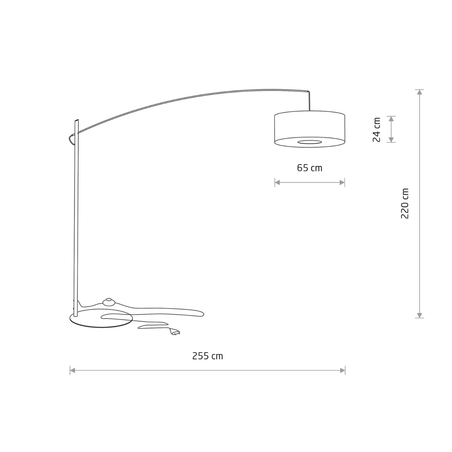 Kaareva kaarilamppu Poise B, harmaa, teräs, tekstiili, ulottuvuus 255 cm