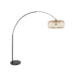 Kaareva lattiavalaisin Sparkled Light, musta/luonnonvärinen bambu, 240 cm