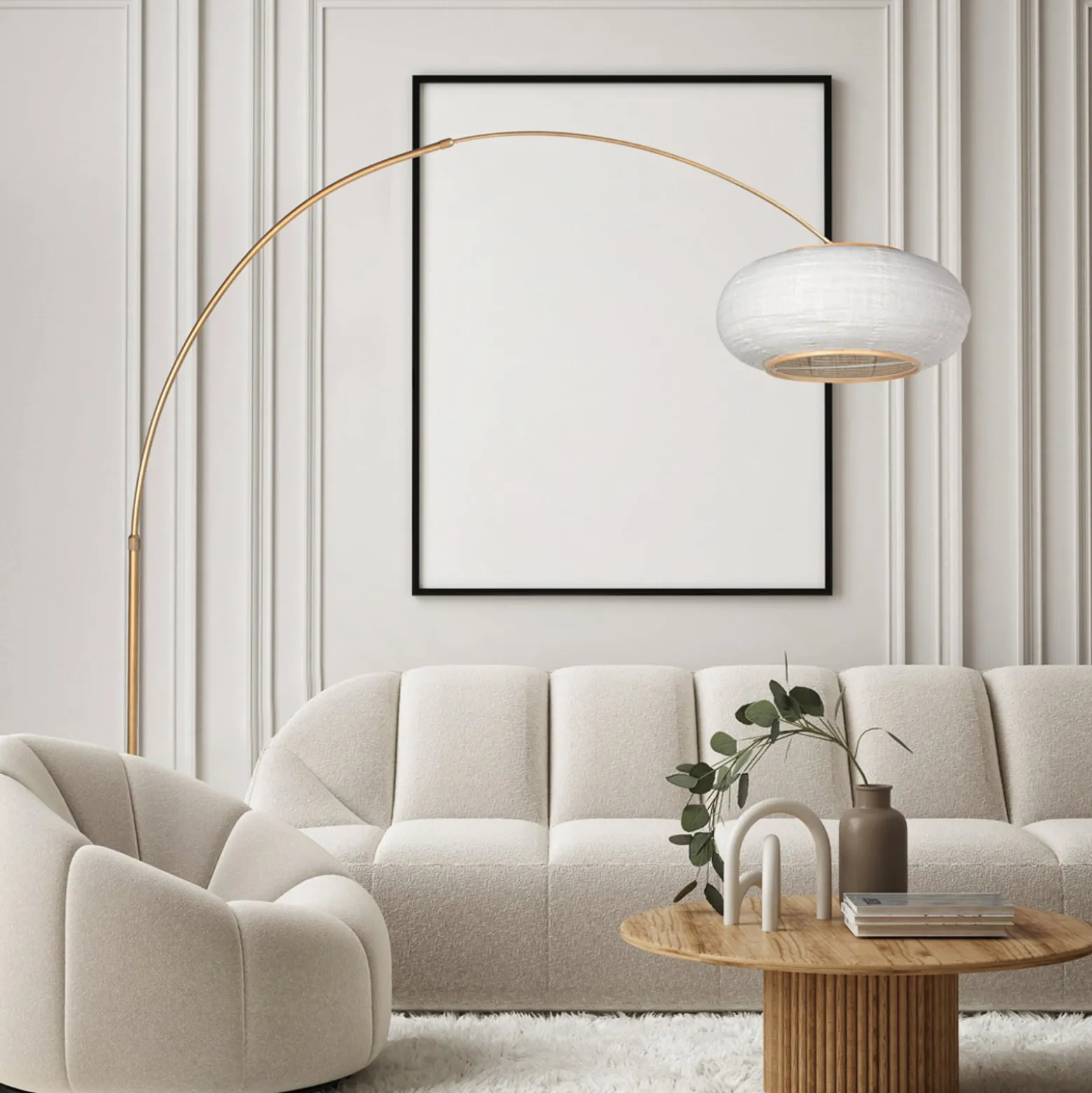 Kaareva lattiavalaisin Sparkled Light, pronssi/harmaa pellava, 240 cm