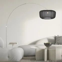Kaareva lattiavalaisin Sparkled Light, teräs/musta nailon, 240 cm