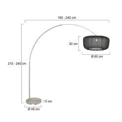 Kaareva lattiavalaisin Sparkled Light, teräs/musta nailon, 240 cm