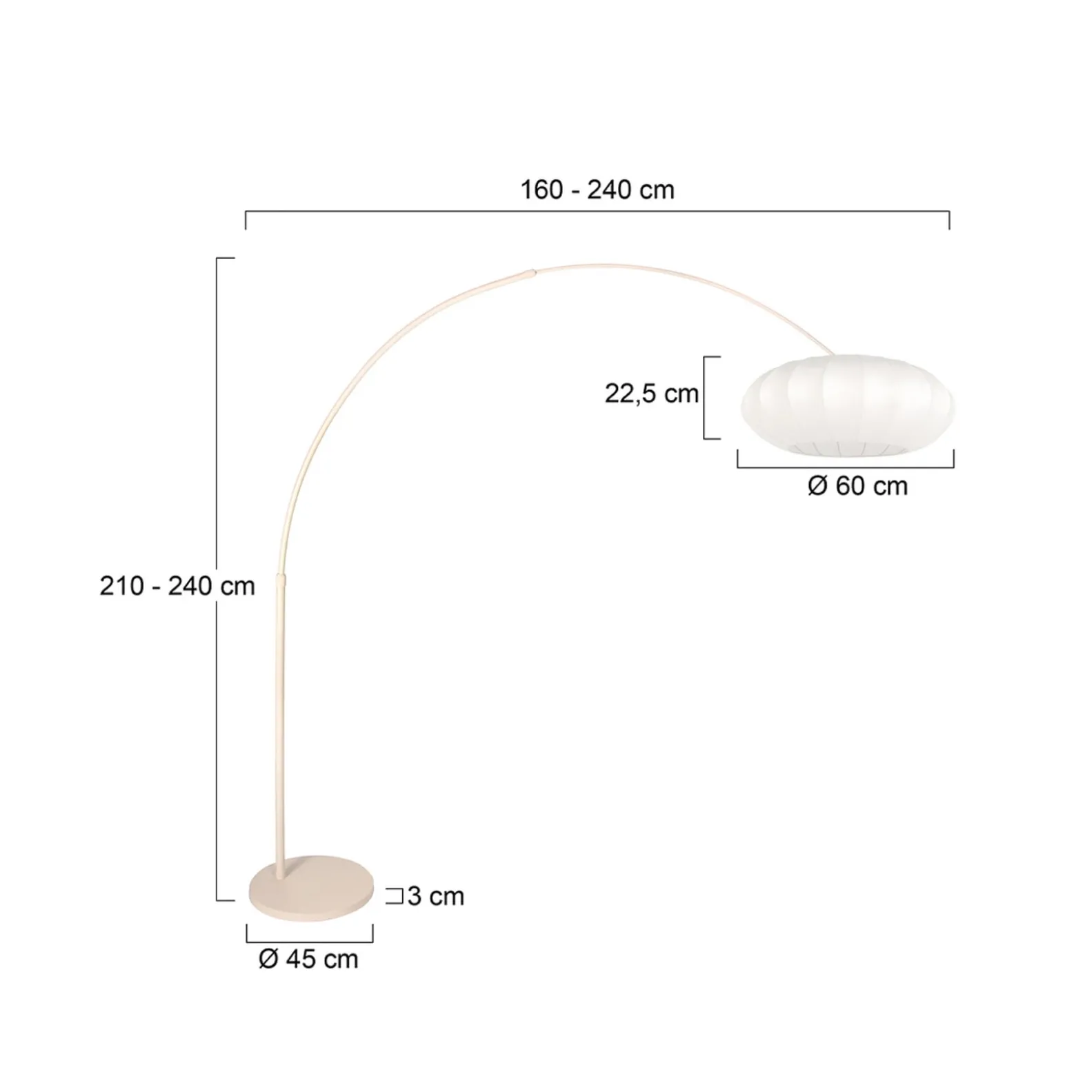 Kaareva maavalaisin Sparkled Light kermanvärinen/valkoinen, 240 cm, silkki