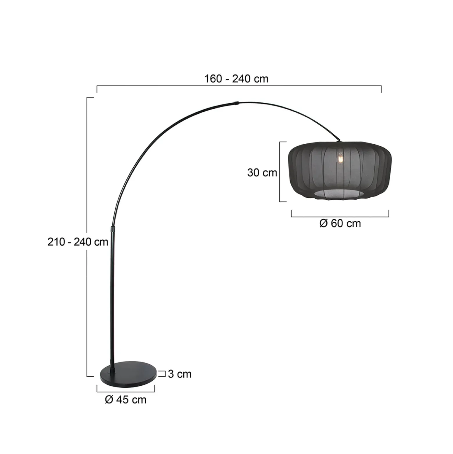 Kaareva maavalaisin Sparkled Light, musta/musta nailon, 240 cm