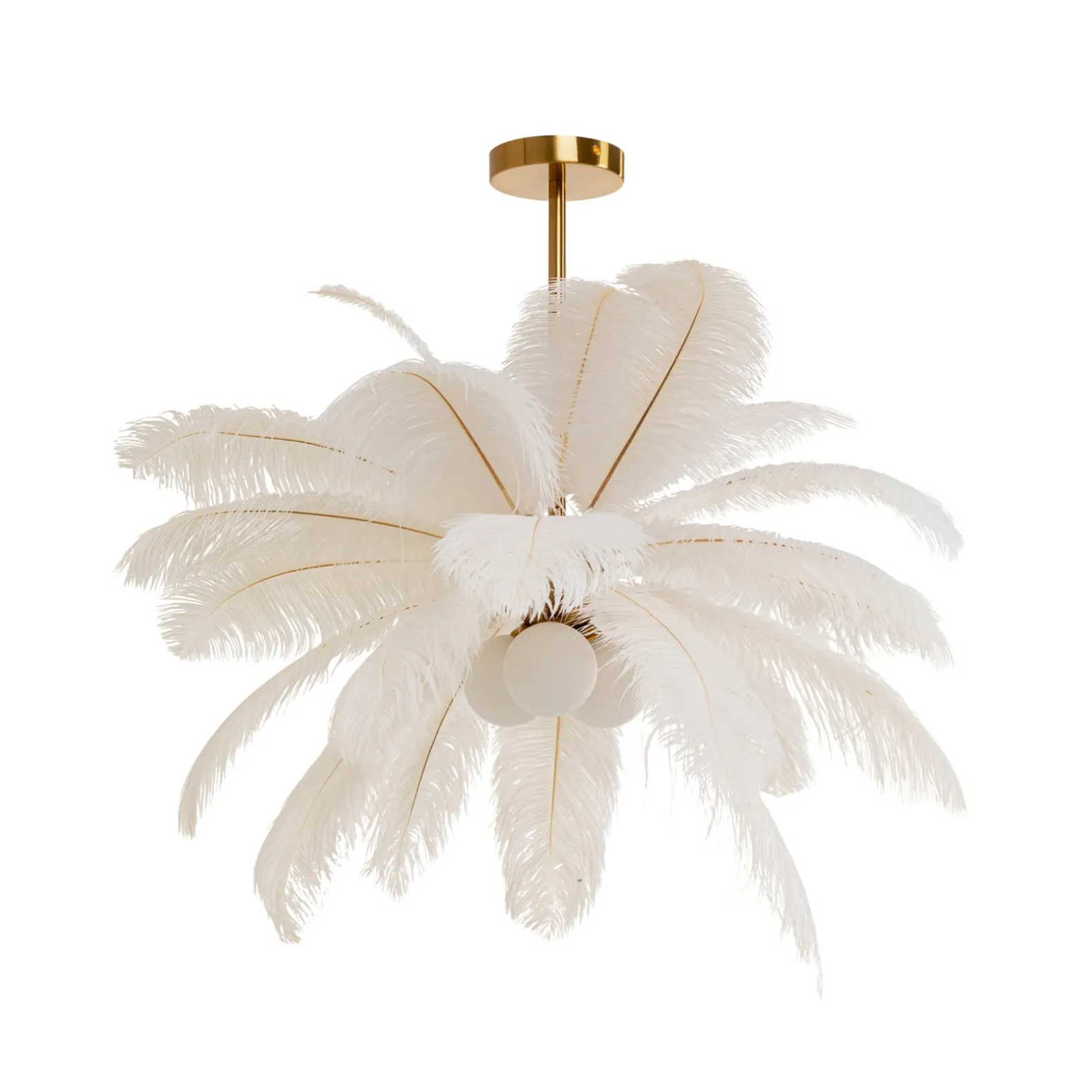 Kare Feather Palm -riippuvalaisin, valkoinen, höyhenet, Ø 87 cm, G9