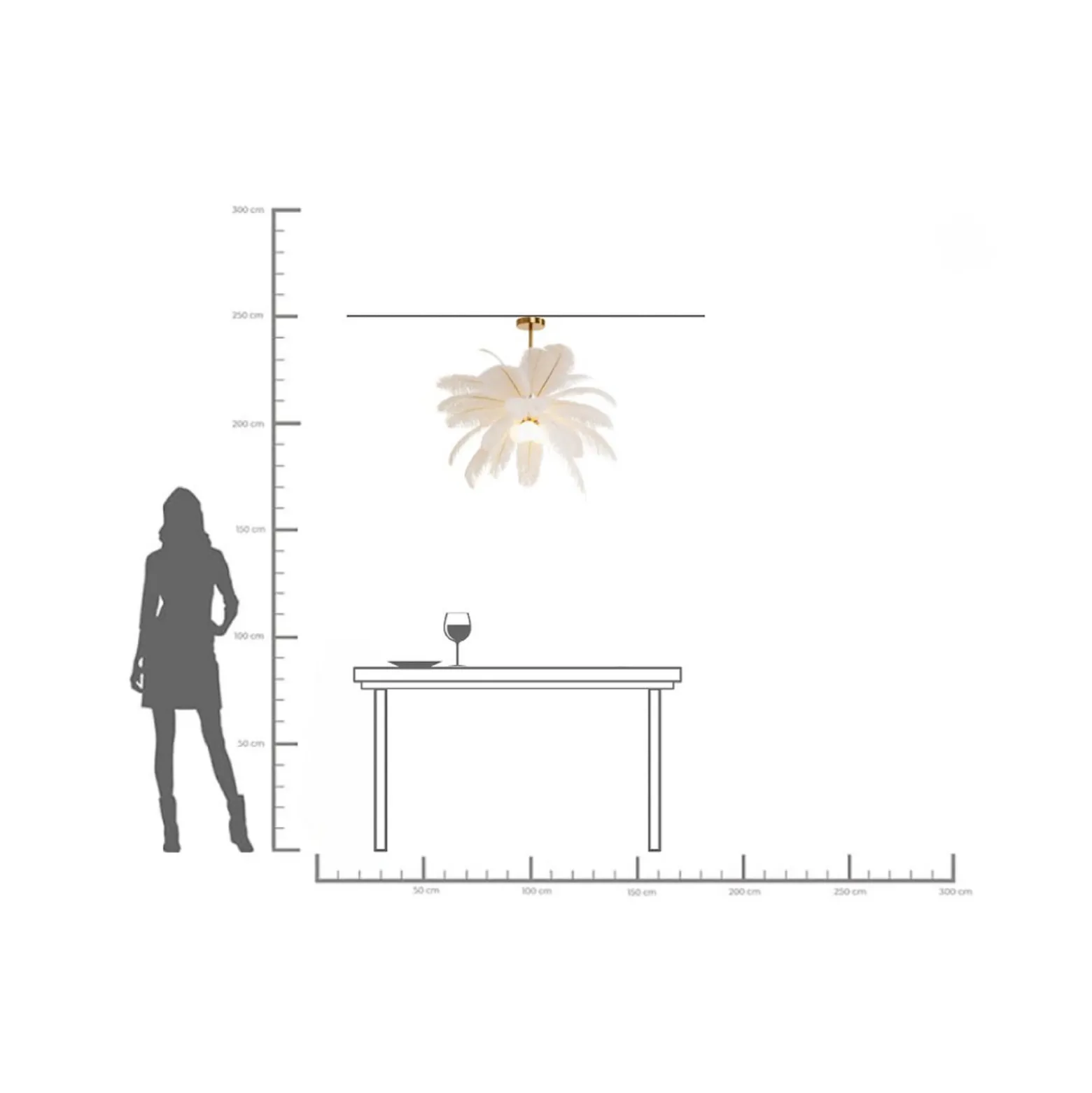 Kare Feather Palm -riippuvalaisin, valkoinen, höyhenet, Ø 87 cm, G9