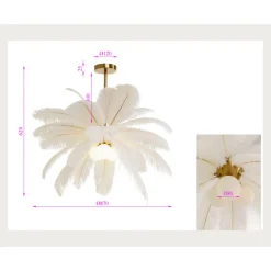 Kare Feather Palm -riippuvalaisin, valkoinen, höyhenet, Ø 87 cm, G9