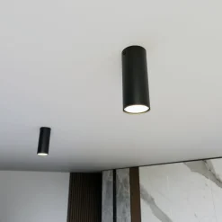 Kattokohdevalo Tecno 1S, teräs, GU10, korkeus 15 cm, musta