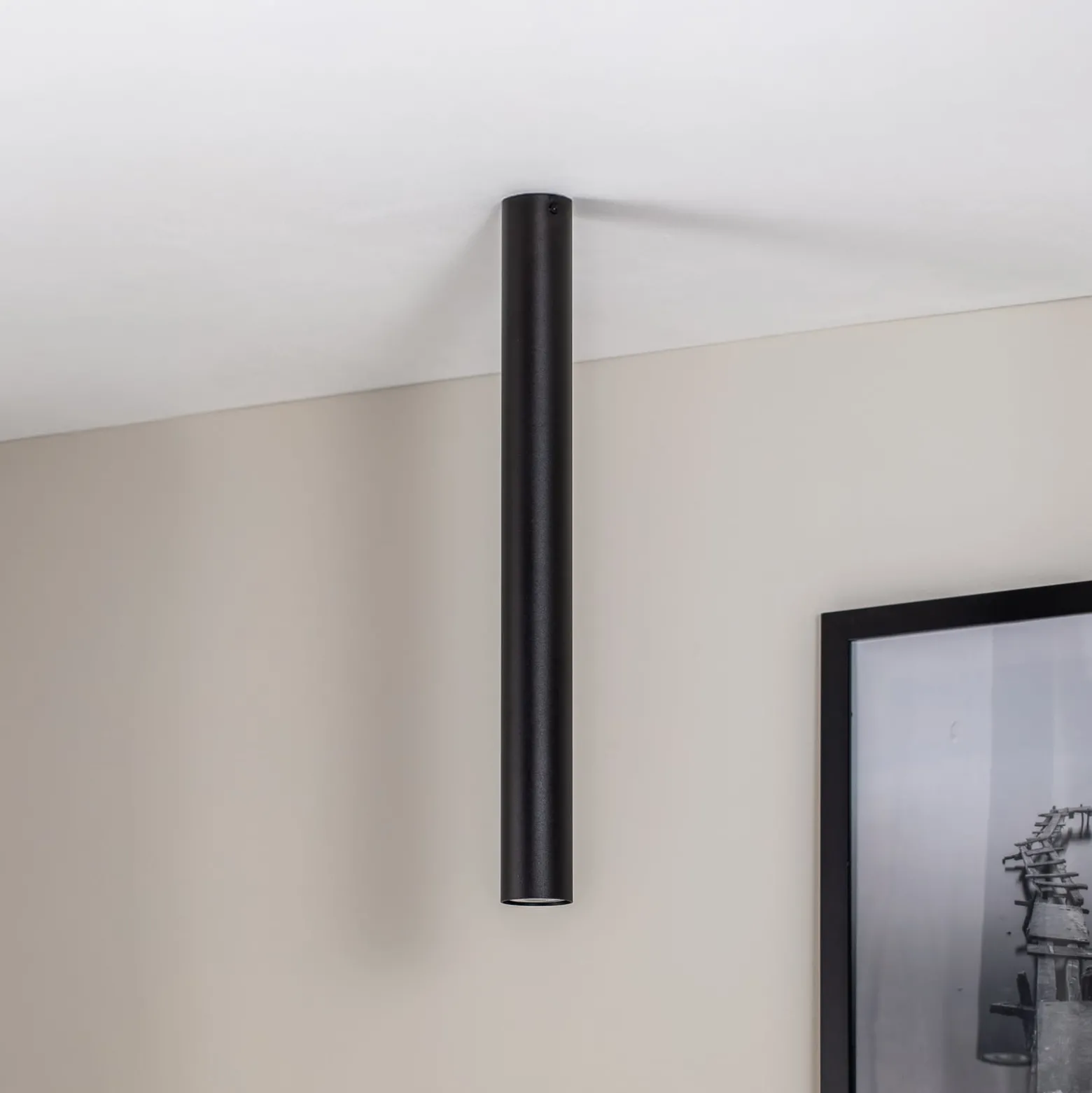 Kattokohdevalo Tecno 1XL, teräs, GU10, korkeus 60 cm, musta