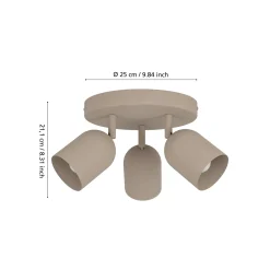 Kattokohdevalo Tilston, beige, Ø 25 cm, 3-lamppuinen, teräs