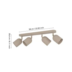 Kattokohdevalo Tilston, beige, pituus 58 cm, 4-lamppuinen, teräs