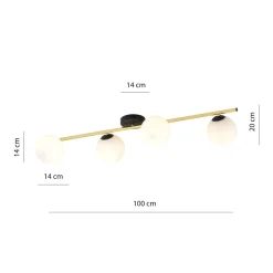 Kattovalaisin Glassy 4-lamppuinen lineaarinen musta/kulta/opaali
