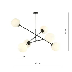 Kattovalaisin Linear, musta/opaali, 6-lamppuinen