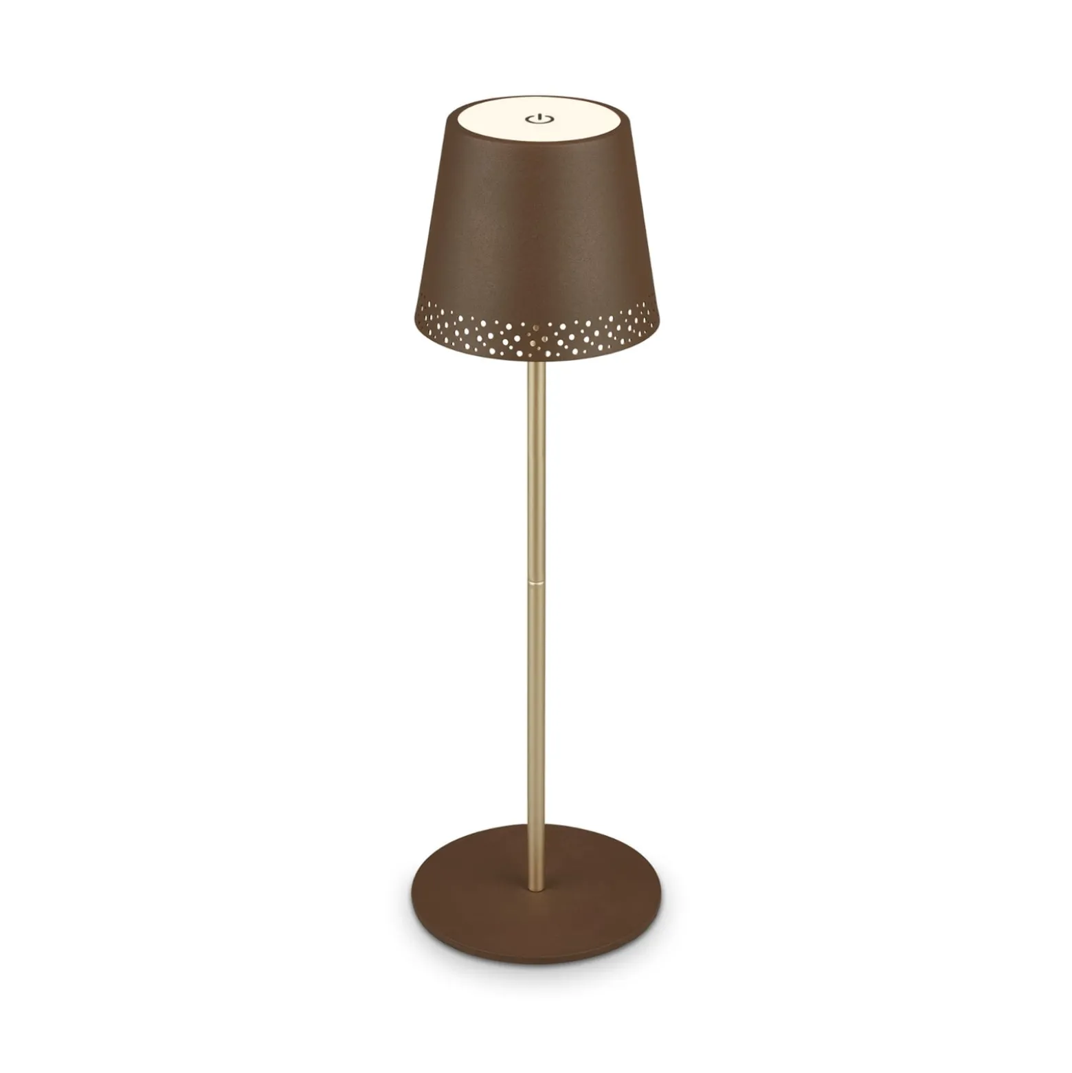Kiki LED ladattava pöytävalaisin, ruskea/kultainen, IP44, 3 000K