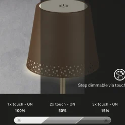 Kiki LED ladattava pöytävalaisin, ruskea/kultainen, IP44, 3 000K