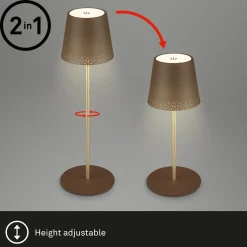 Kiki LED ladattava pöytävalaisin, ruskea/kultainen, IP44, 3 000K