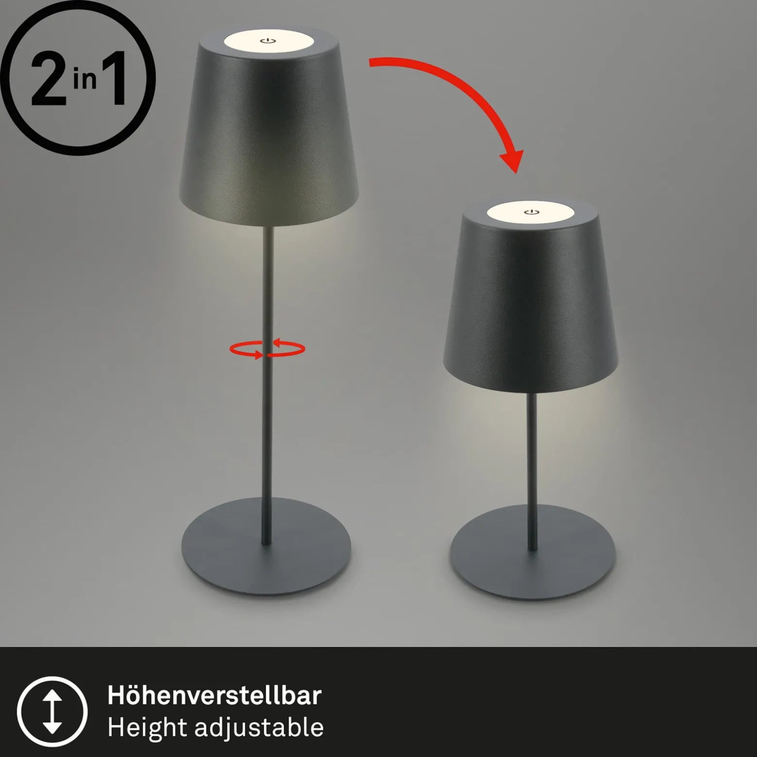 Ladattava LED-pöytävalaisin 7508015, antrasiitti 2700 K IP44 Touchdim
