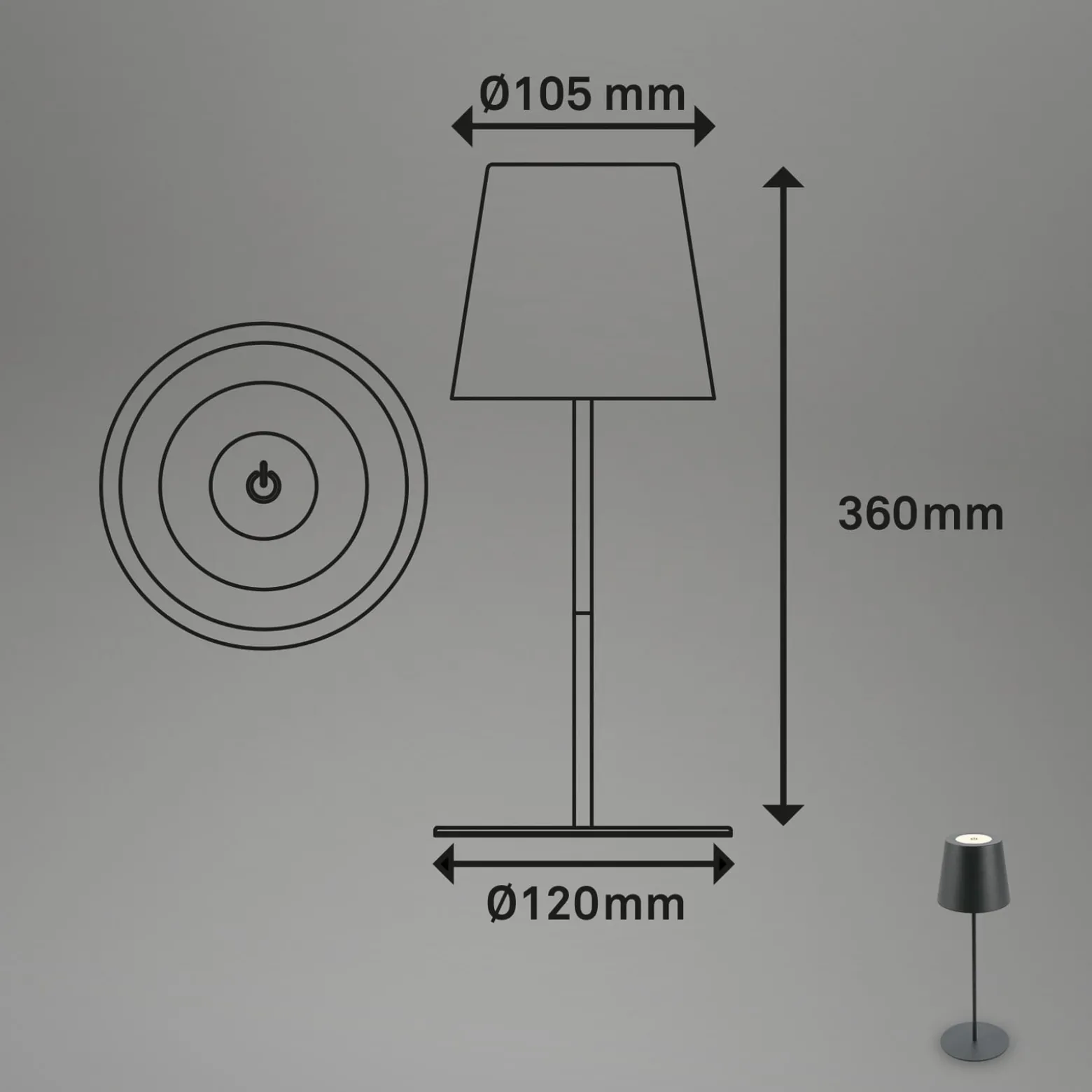 Ladattava LED-pöytävalaisin 7508015, antrasiitti 2700 K IP44 Touchdim