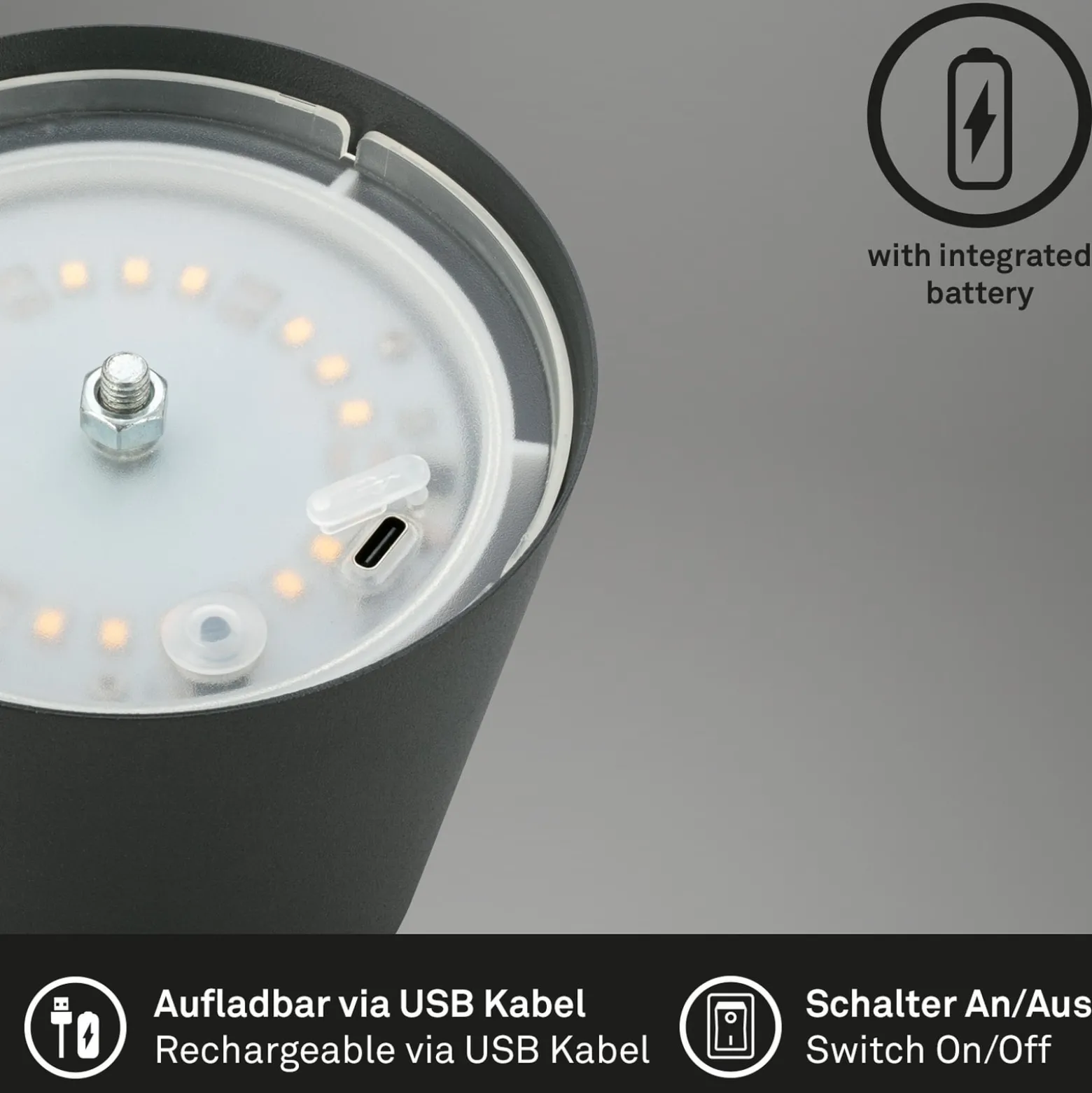 Ladattava LED-pöytävalaisin 7508015, antrasiitti 2700 K IP44 Touchdim