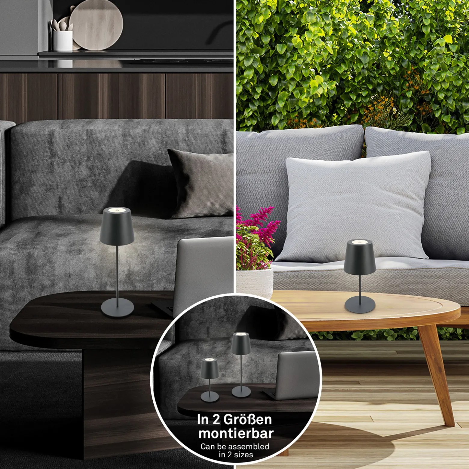 Ladattava LED-pöytävalaisin 7508015, antrasiitti 2700 K IP44 Touchdim