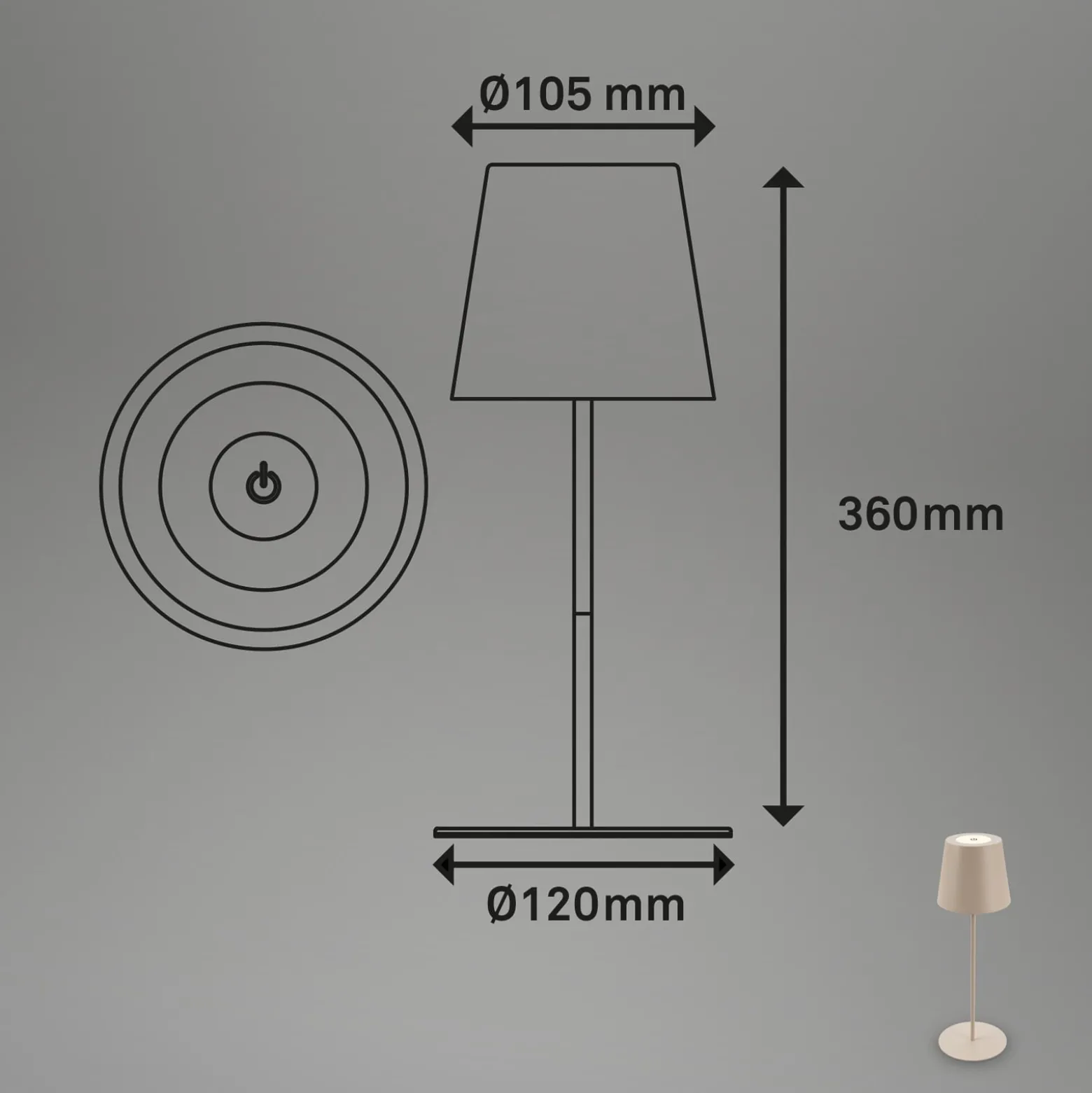 Ladattava LED-pöytävalaisin 7508011, beige, 2700 K IP44 kosketushimmennin,