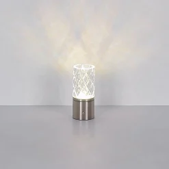 Ladattava LED-pöytävalaisin Lunki, nikkelin värinen, korkeus 19 cm,