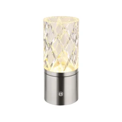 Ladattava LED-pöytävalaisin Lunki, nikkelin värinen, korkeus 19 cm,