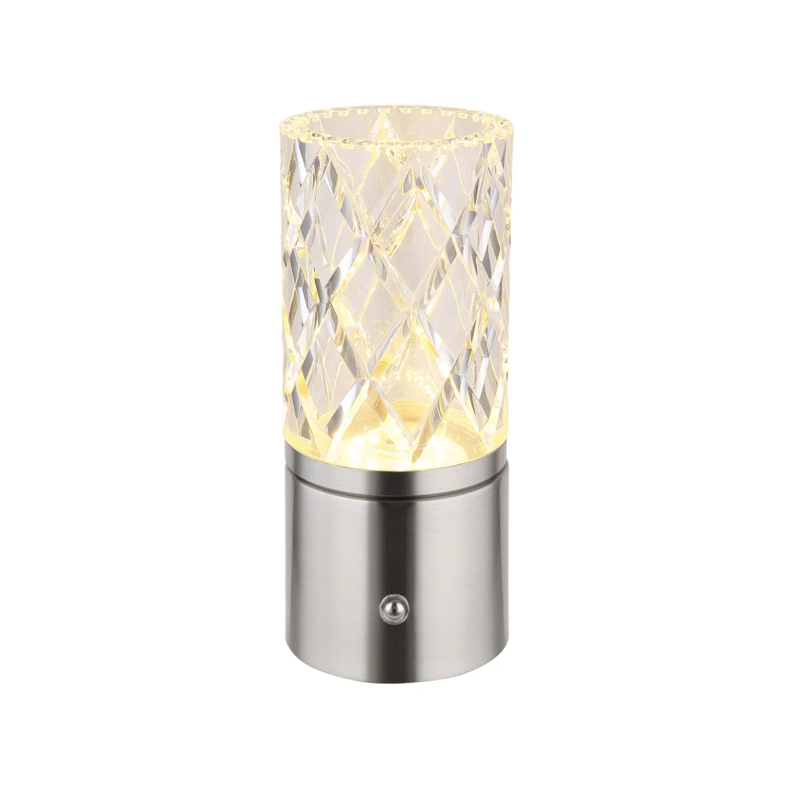 Ladattava LED-pöytävalaisin Lunki, nikkelin värinen, korkeus 19 cm,