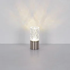 Ladattava LED-pöytävalaisin Lunki, nikkelin värinen, korkeus 19 cm,