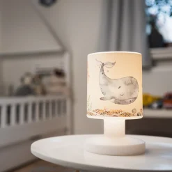 Ladattava LED-pöytävalaisin Paul Pottwal, valkoinen/sininen, USB-portti
