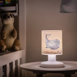 Ladattava LED-pöytävalaisin Paul Pottwal, valkoinen/sininen, USB-portti