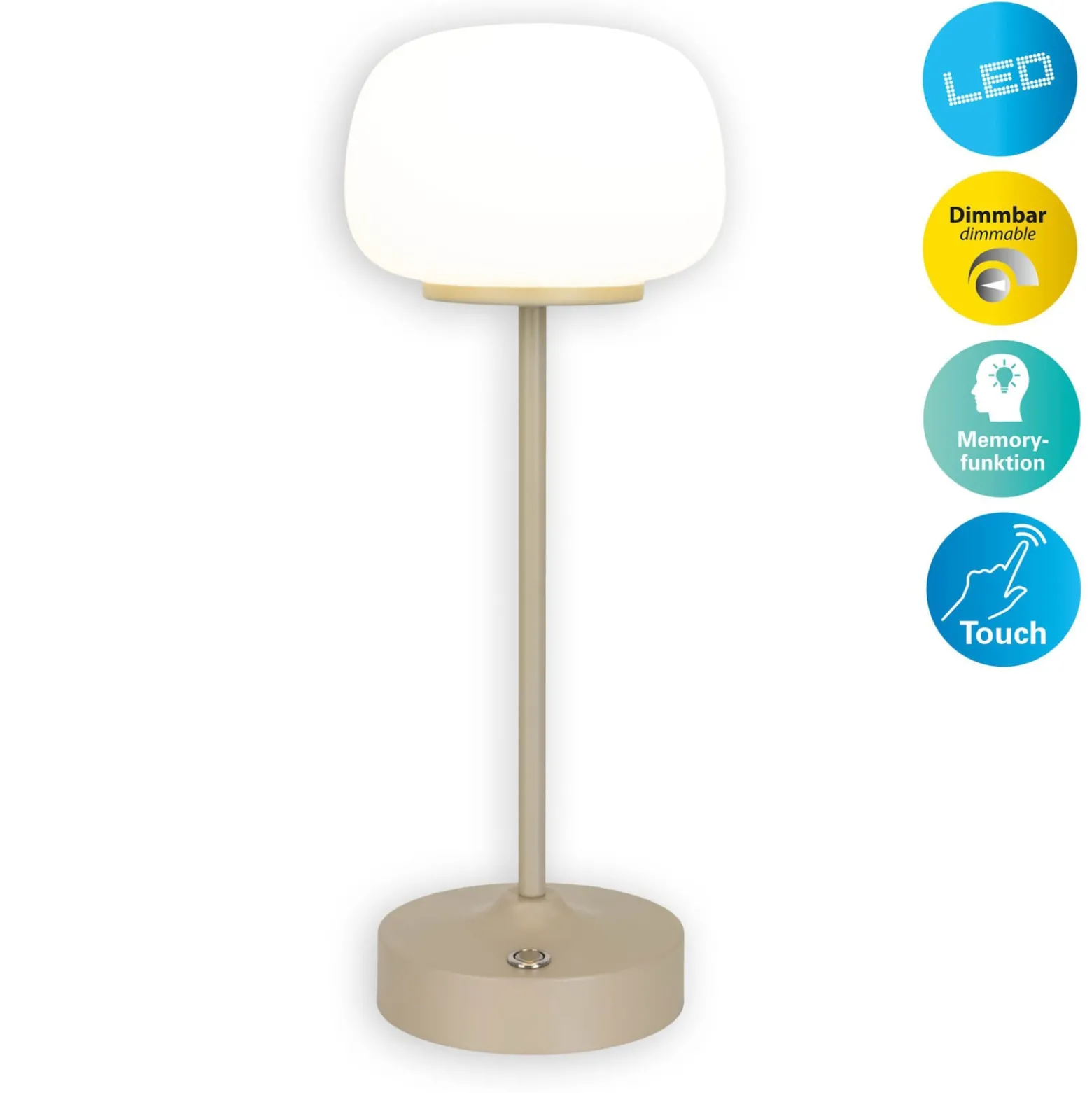 Ladattava LED-pöytävalaisin Pina beige Korkeus 27.8cm Metalli/lasi
