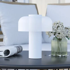 Ladattava LED-pöytävalaisin Ponente, Ø 16 cm, valkoinen, CCT, himmennettävä