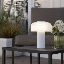 Ladattava LED-pöytävalaisin Ponente, Ø 16 cm, valkoinen, CCT, himmennettävä