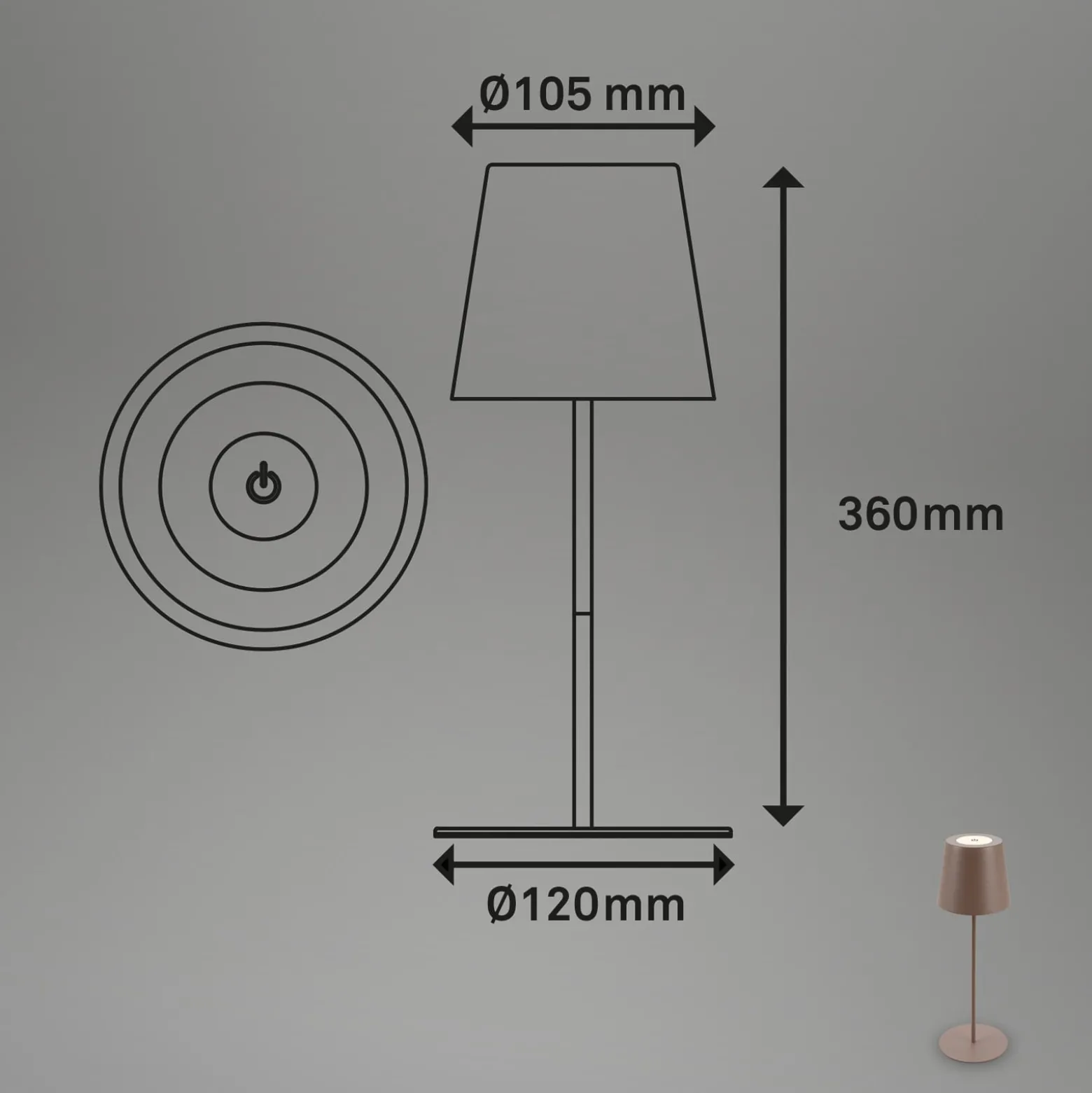 Ladattava LED-pöytävalaisin 7508012, ruskea, 2700 K IP44 kosketushimmennin