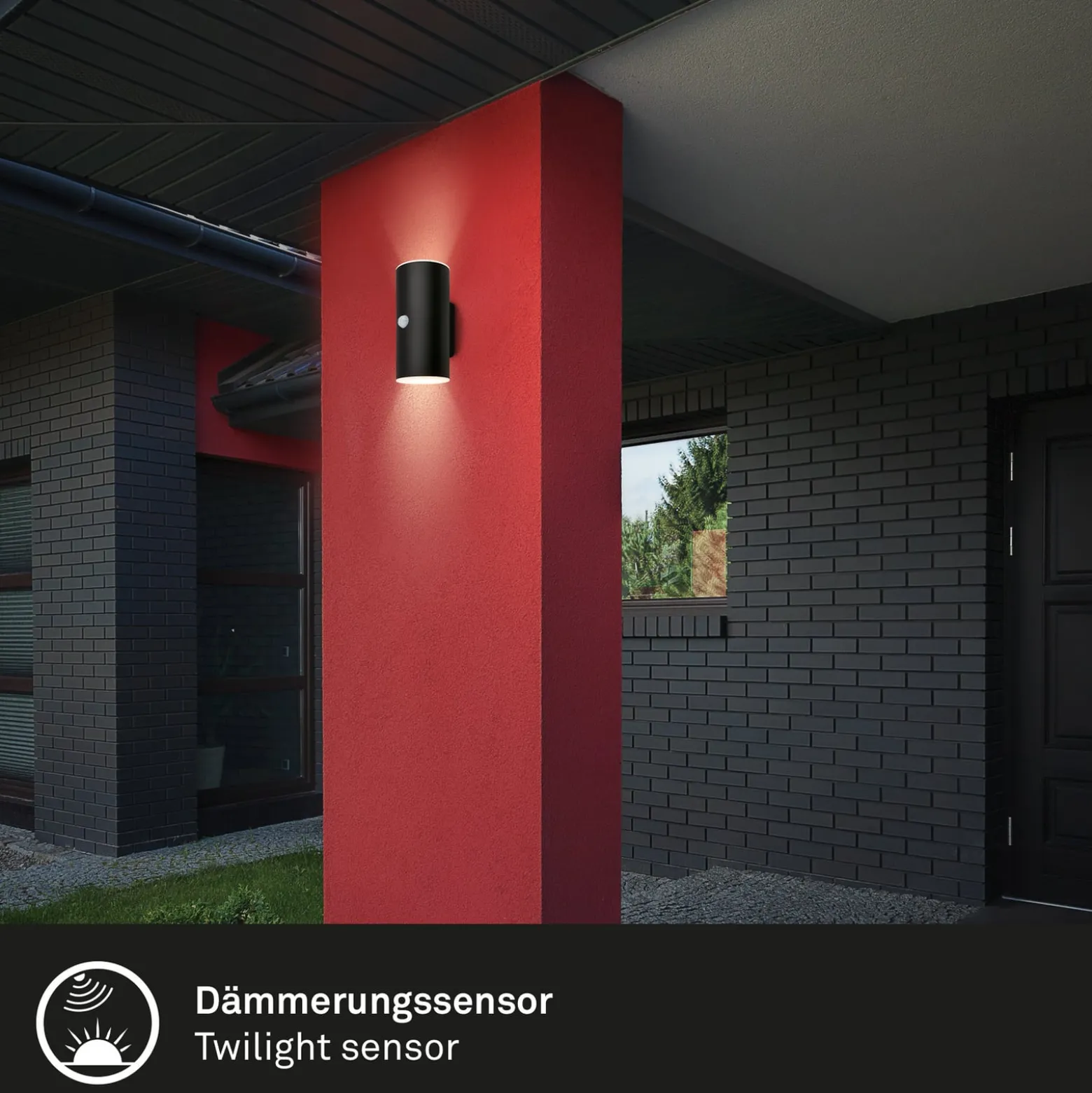 Ladattava LED-ulkoseinävalaisin 3787015, musta, anturi, ylös/alas, ylös/lasku